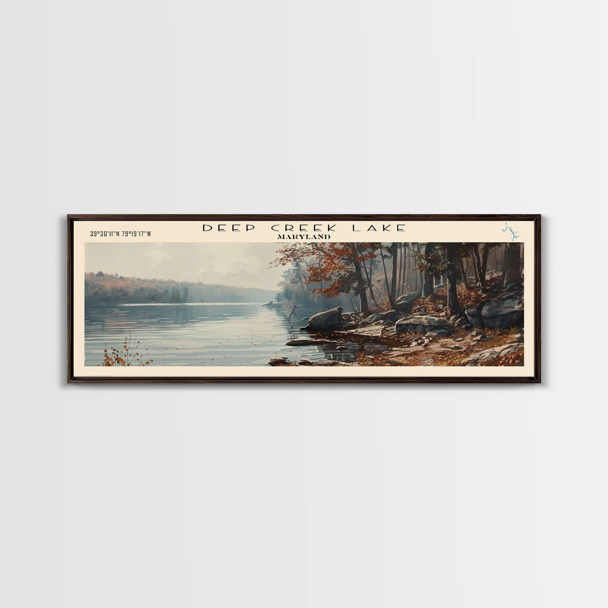 Deal Lake New Jersey Framed Canvas Print, Lake House Art, Panoramic Wall Art, Travel Poster, Rustic Lake Painting, Home Decor