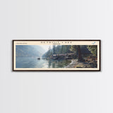 Detroit Lake Oregon Framed Canvas Print, Lake House Decor, Panoramic Wall Art, Travel Poster, Rustic Lake Painting, Nature Art