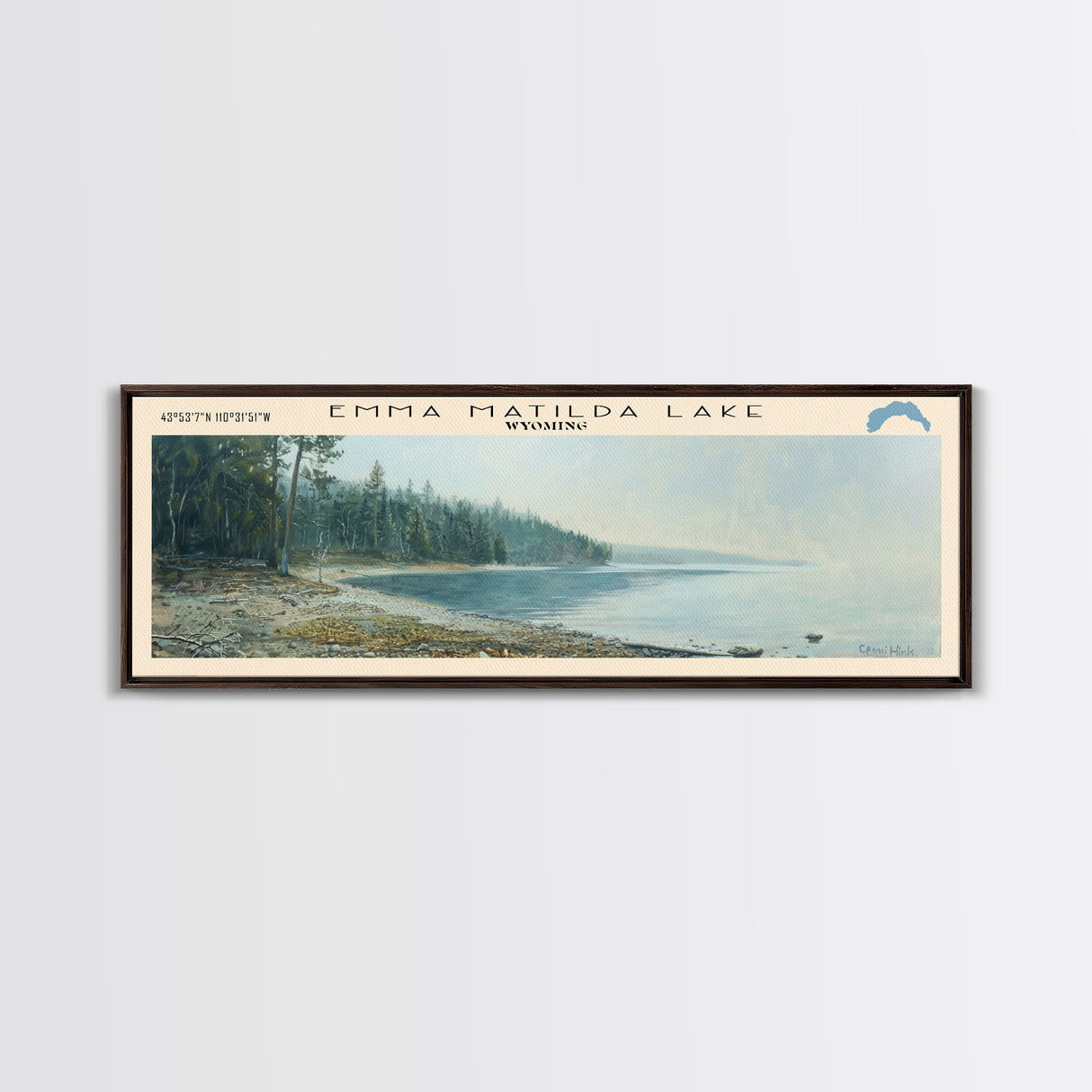 Emma Matilda Lake Wyoming Framed Canvas Print, Lake House Decor, Panoramic Wall Art, Travel Poster, Modern Lake Painting, Nature Art