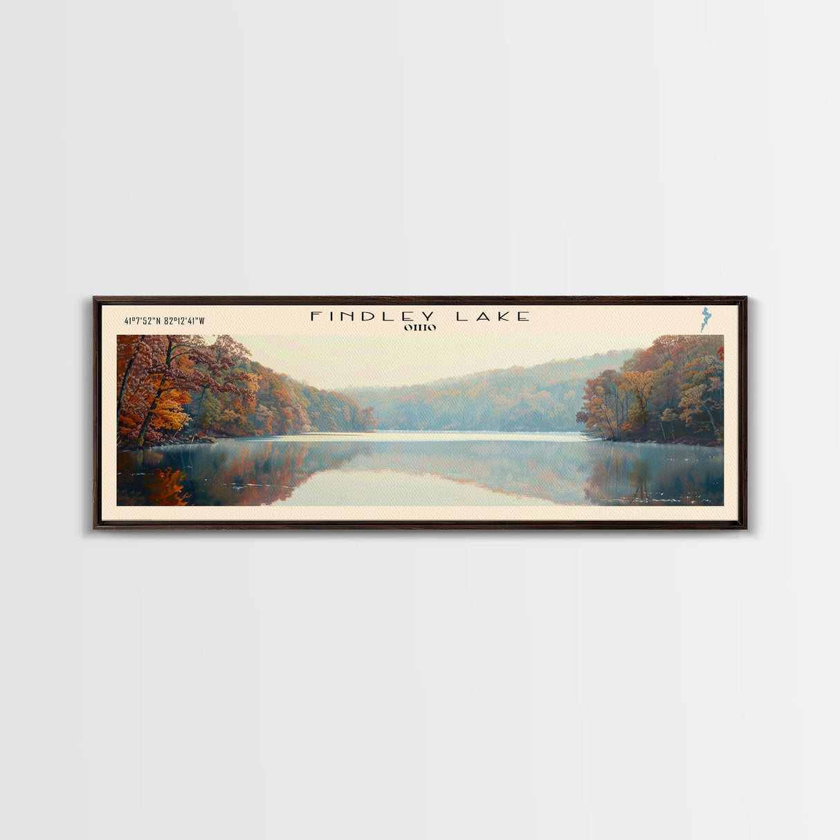 Findley Lake Ohio Framed Canvas Print, Lake House Art, Panoramic Travel Poster, Wall Art, Vibrant Lake Painting, Home Decor