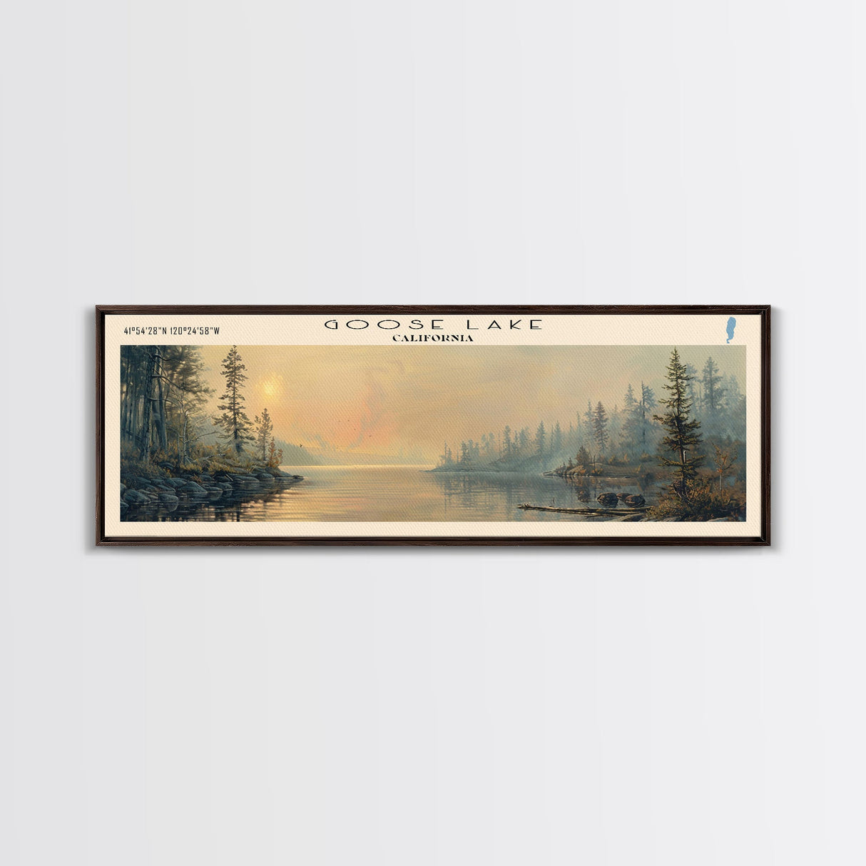 Goose Lake Framed Canvas Print, Lake House Art, Panoramic Travel Poster, Wall Art, Vibrant Lake Painting, Home Decor