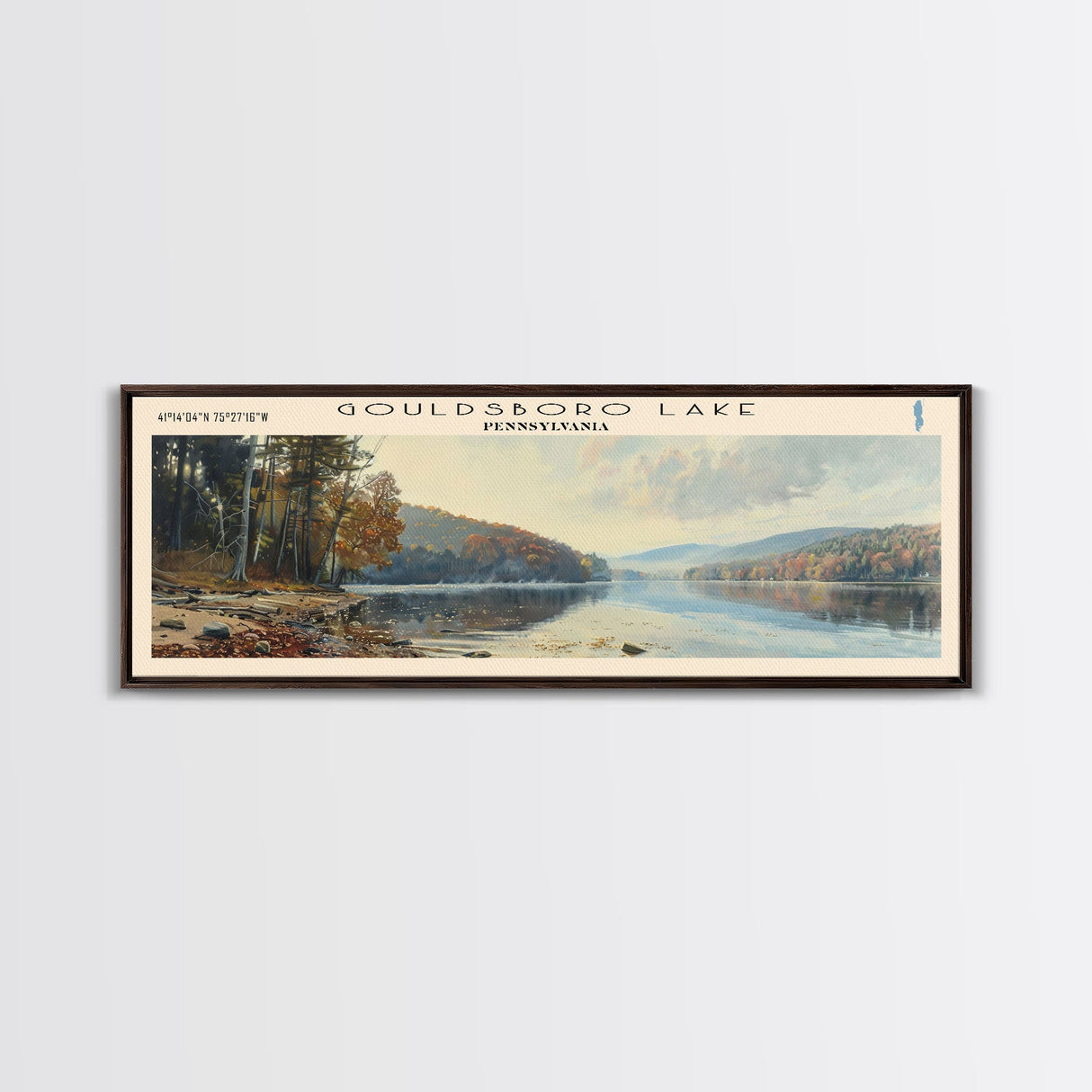 Gouldsboro Lake Pennsylvania Framed Canvas Print, Lake House Art, Panoramic Wall Art, Travel Poster, Serene Lake Painting, Home Decor