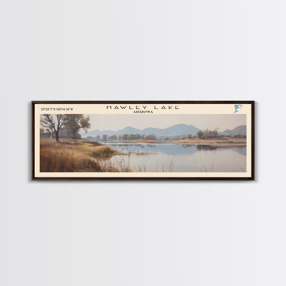 Hawley Lake Arizona Framed Canvas Print, Panoramic Lake House Decor, Wall Art, Travel Poster, Serene Lake Painting, Nature Art