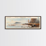 Hop Brook Lake Connecticut Framed Canvas Print, Lake House Art, Panoramic Wall Art, Travel Poster, Serene Lake Painting, Home Decor