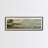 Jamestown Reservoir North Dakota Framed Canvas Print, Lake House Art, Panoramic Wall Art, Travel Poster, Serene Lake Painting, Home Decor