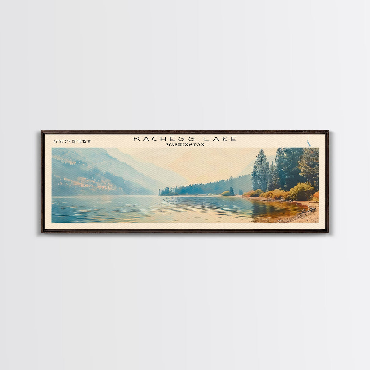 Kachess Lake Washington Framed Canvas Print, Lake House Art, Panoramic Wall Art, Travel Poster, Beautiful Lake Painting, Home Decor