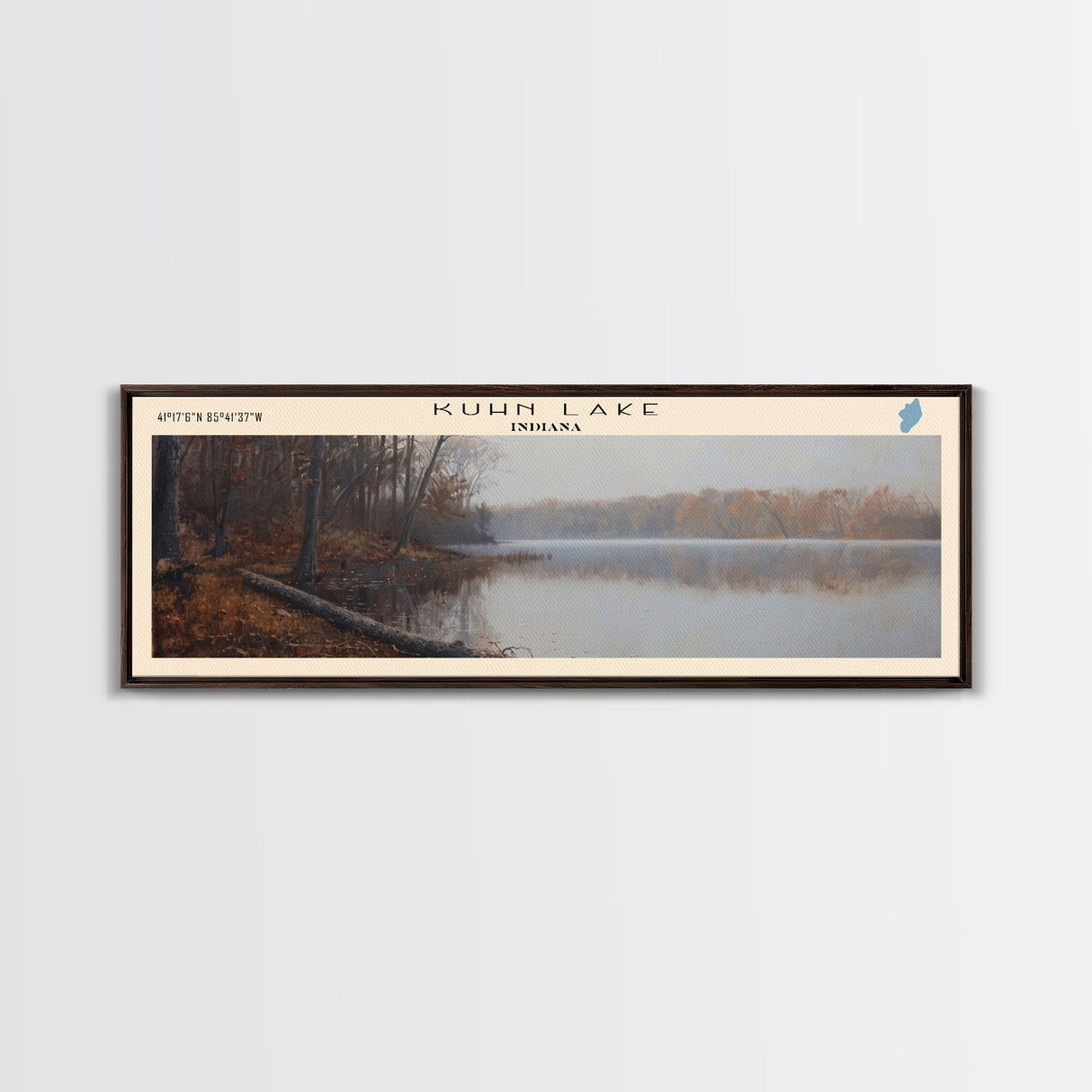 Kuhn Lake Indiana Framed Canvas Print, Lake House Art, Panoramic Wall Art, Travel Poster, Serene Lake Painting, Home Decor