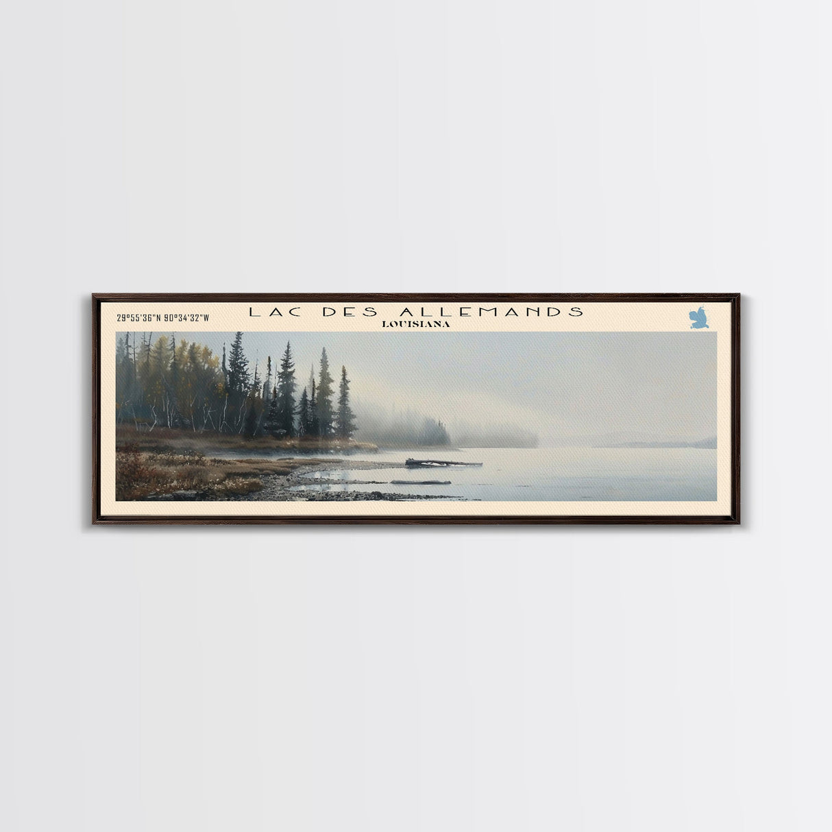 LacAllemands Framed Canvas Print, Lake House Art, Panoramic Wall Art, Travel Poster, Stunning Lake Painting, Home Decor