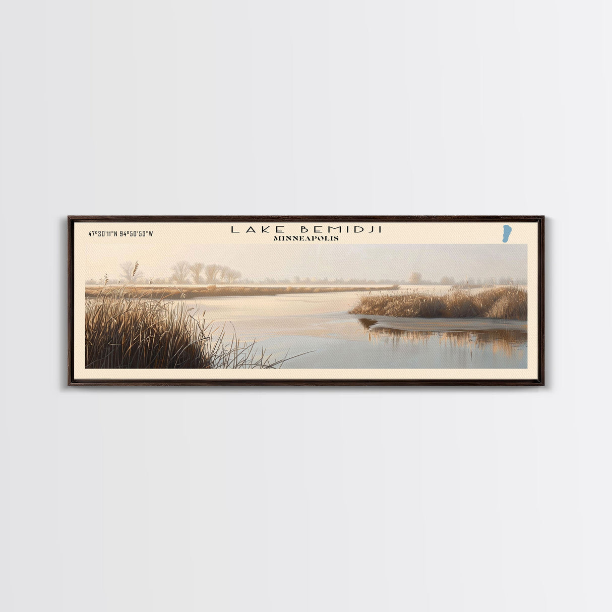 Lake Bemidji Minneapolis Framed Canvas Print, Lake House Art, Panoramic Wall Art, Travel Poster, Stunning Lake Painting, Home Decor