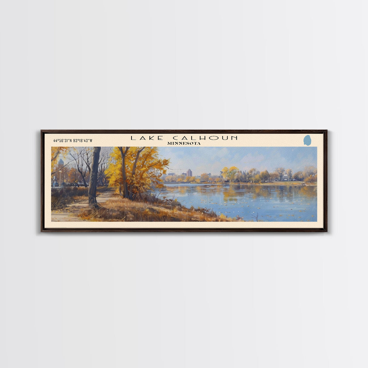 Lake Calhoun Minnesota Framed Canvas Print, Panoramic Lake House Decor, Wall Art, Travel Poster, Serene Lake Painting, Nature Art