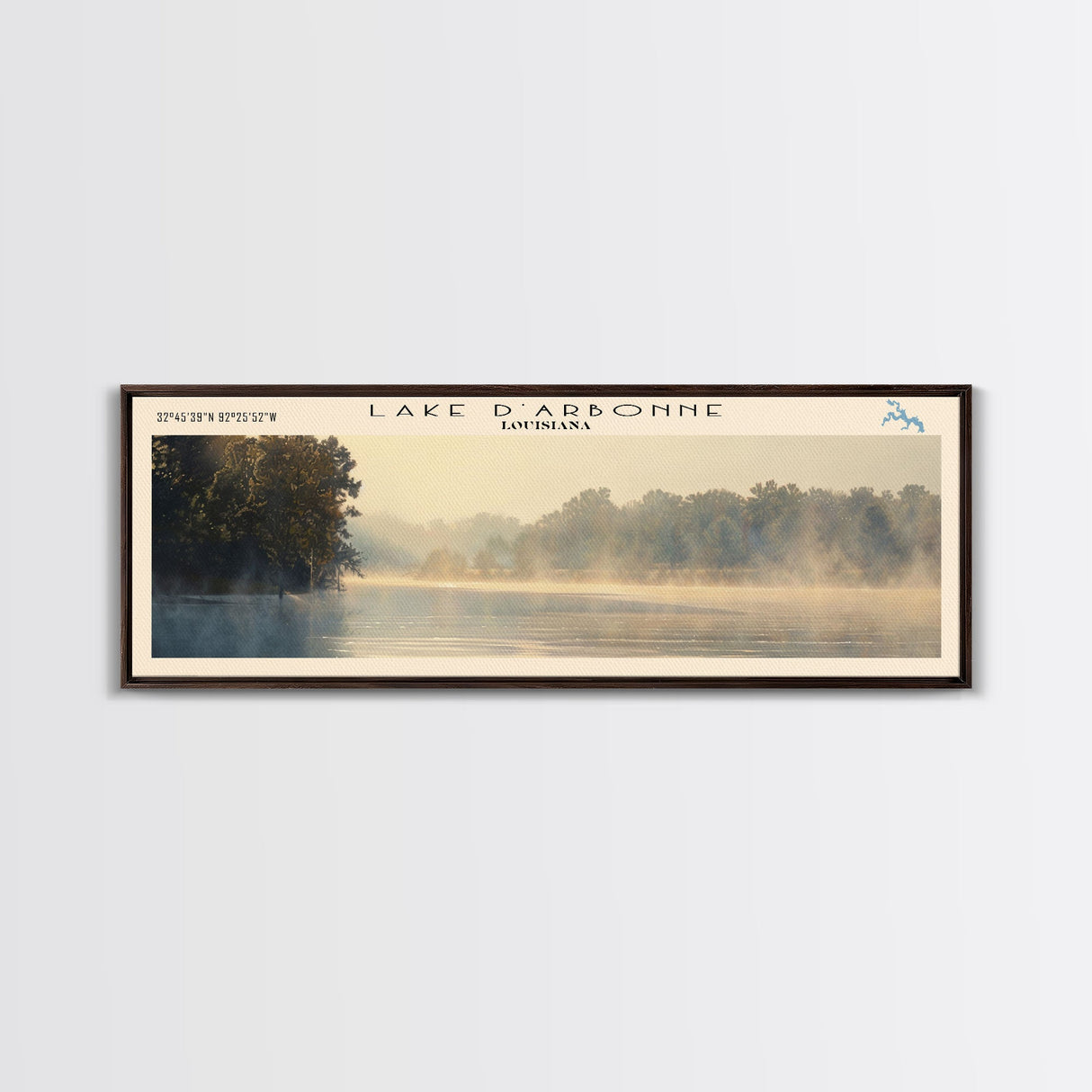 Lake D'Arbonne Louisiana Framed Canvas Print, Lake House Decor, Panoramic Wall Art, Travel Poster, Serene Lake Painting, Nature Art