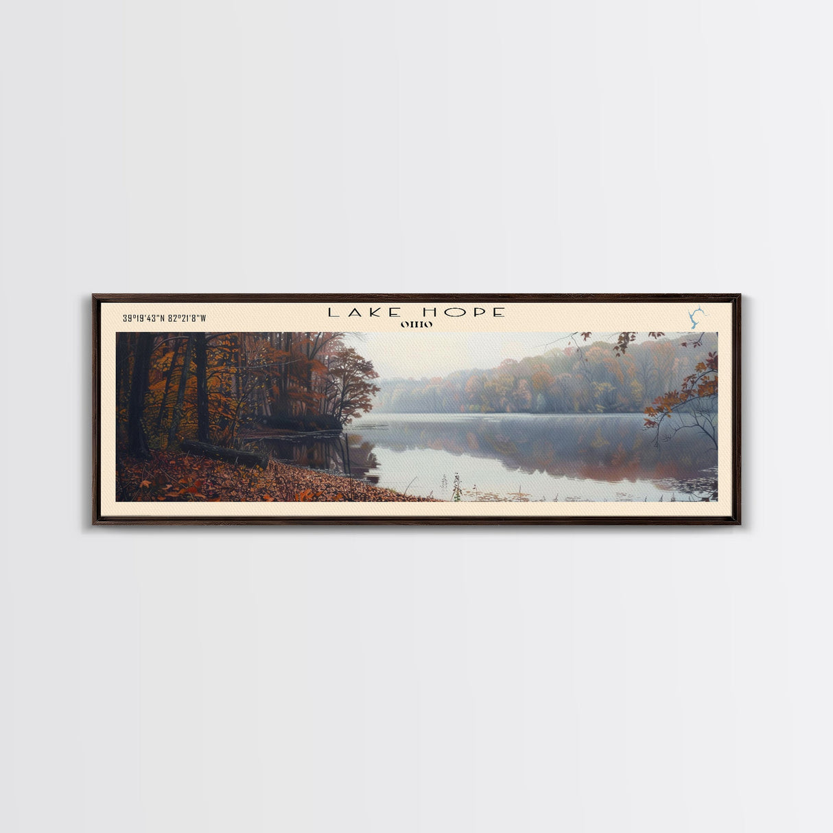 Lake Hope Framed Canvas Print, Lake House Decor, Panoramic Wall Art, Travel Poster, Stunning Lake Painting, Home Art