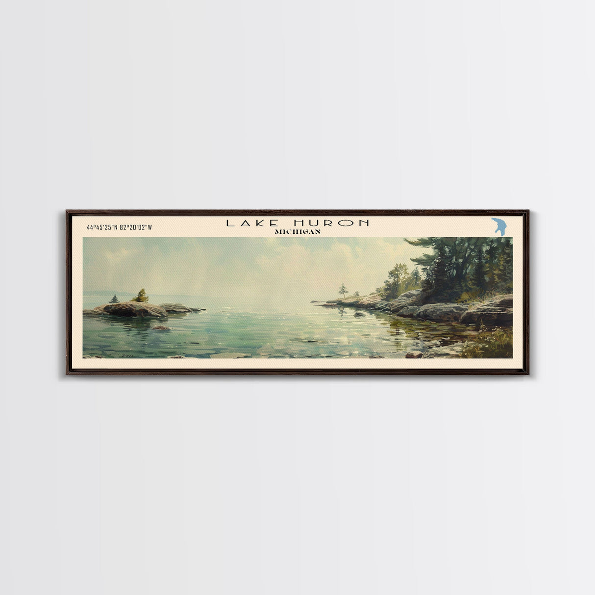 Lake Huron Framed Canvas Print, Lake House Decor, Panoramic Wall Art, Travel Poster, Serene Lake Painting, Home Art