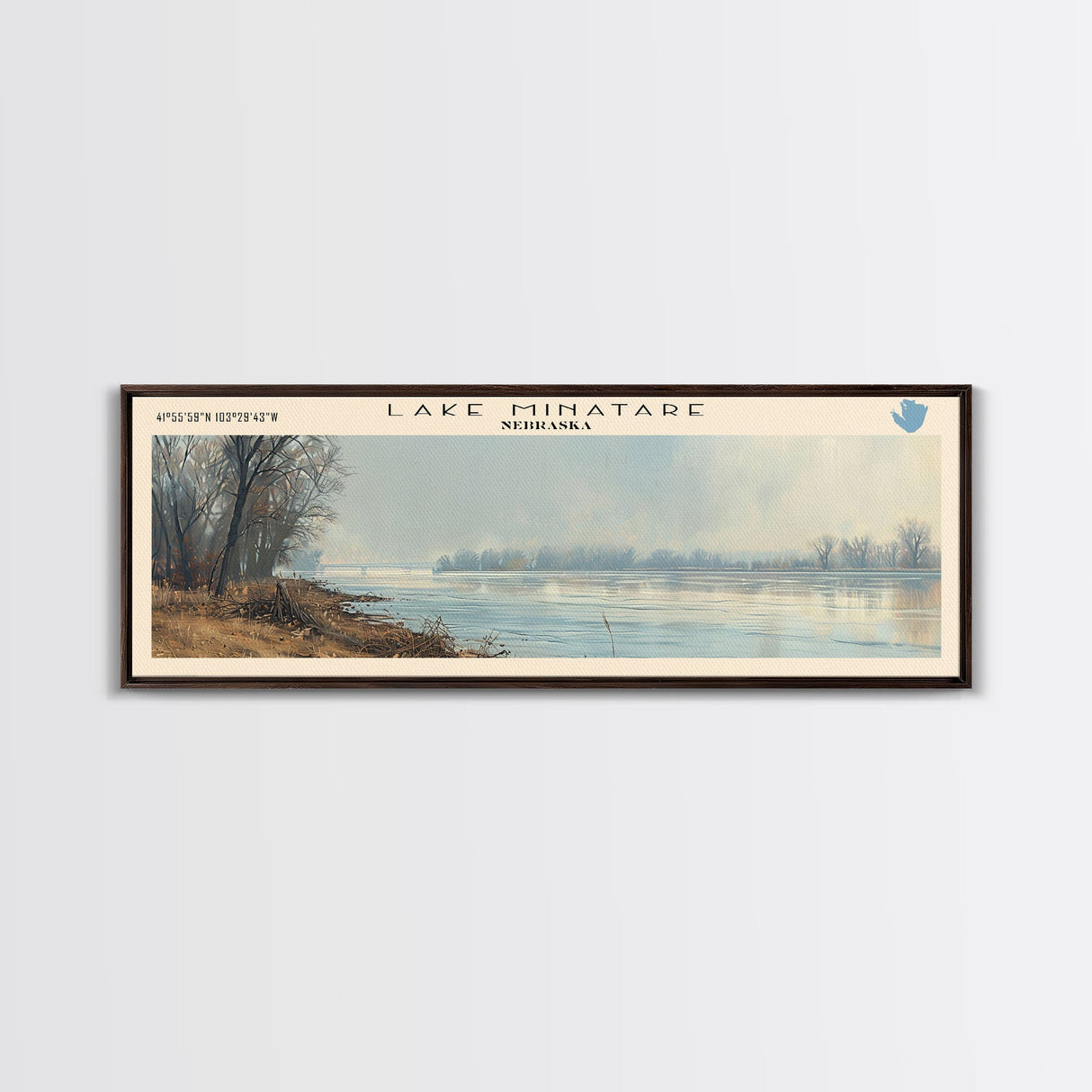 Lake Minatare Nebraska Framed Canvas Print, Lake House Decor, Panoramic Wall Art, Travel Poster, Stunning Landscape Painting, Living Room Decor