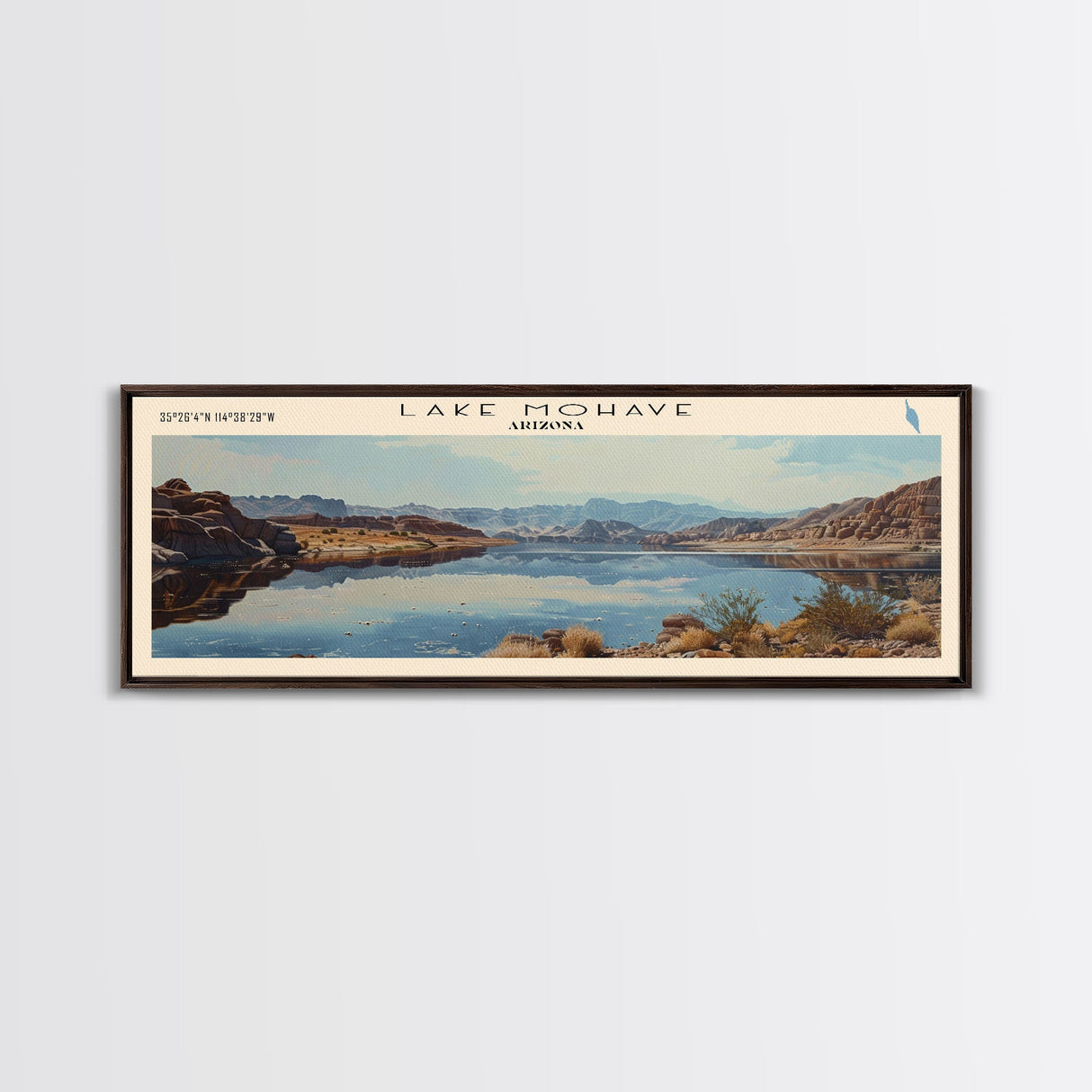 Lake Mohave Arizona Framed Canvas Print, Lake House Decor, Panoramic Wall Art, Travel Poster, Beautiful Landscape Painting, Bedroom Decor