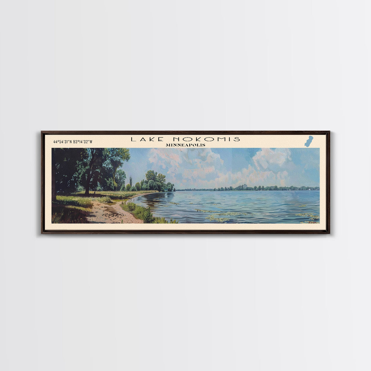 Lake Nokomis Minneapolis Framed Canvas Print, Lake House Decor, Panoramic Wall Art, Travel Poster, Serene Landscape Painting, Modern Art