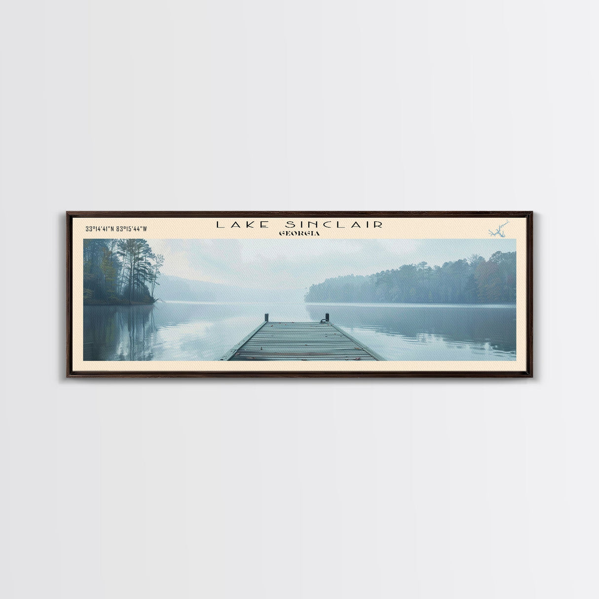 Lake Sinclair Georgia Framed Canvas Print, Lake House Decor, Panoramic Wall Art, Travel Poster, Beautiful Landscape Painting, Modern Art