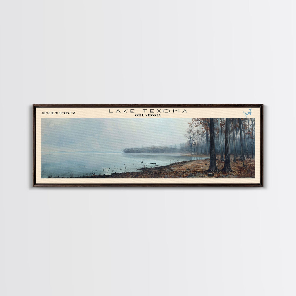 Lake Texoma Oklahoma Framed Canvas Print, Lake House Decor, Panoramic Wall Art, Travel Poster, Beautiful Landscape Painting, Rustic Art