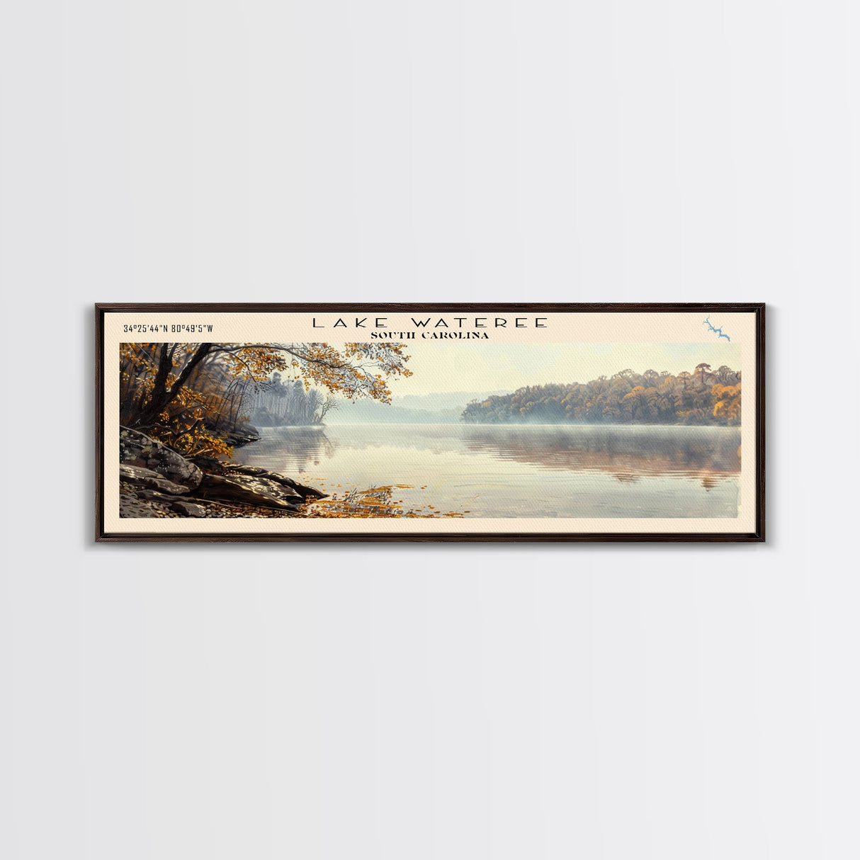 Lake Wateree South Carolina Framed Canvas Print, Lake House Decor, Panoramic Wall Art, Travel Poster, Beautiful Landscape Painting, Modern Art