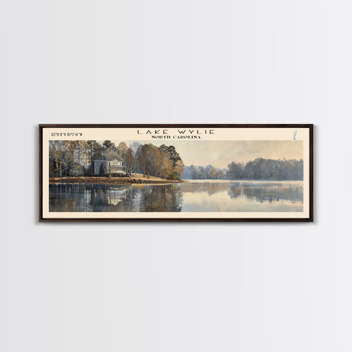 Lake Wylie North Carolina Framed Canvas Print, Lake House Decor, Panoramic Wall Art, Travel Poster, Scenic Landscape Painting, Contemporary Art