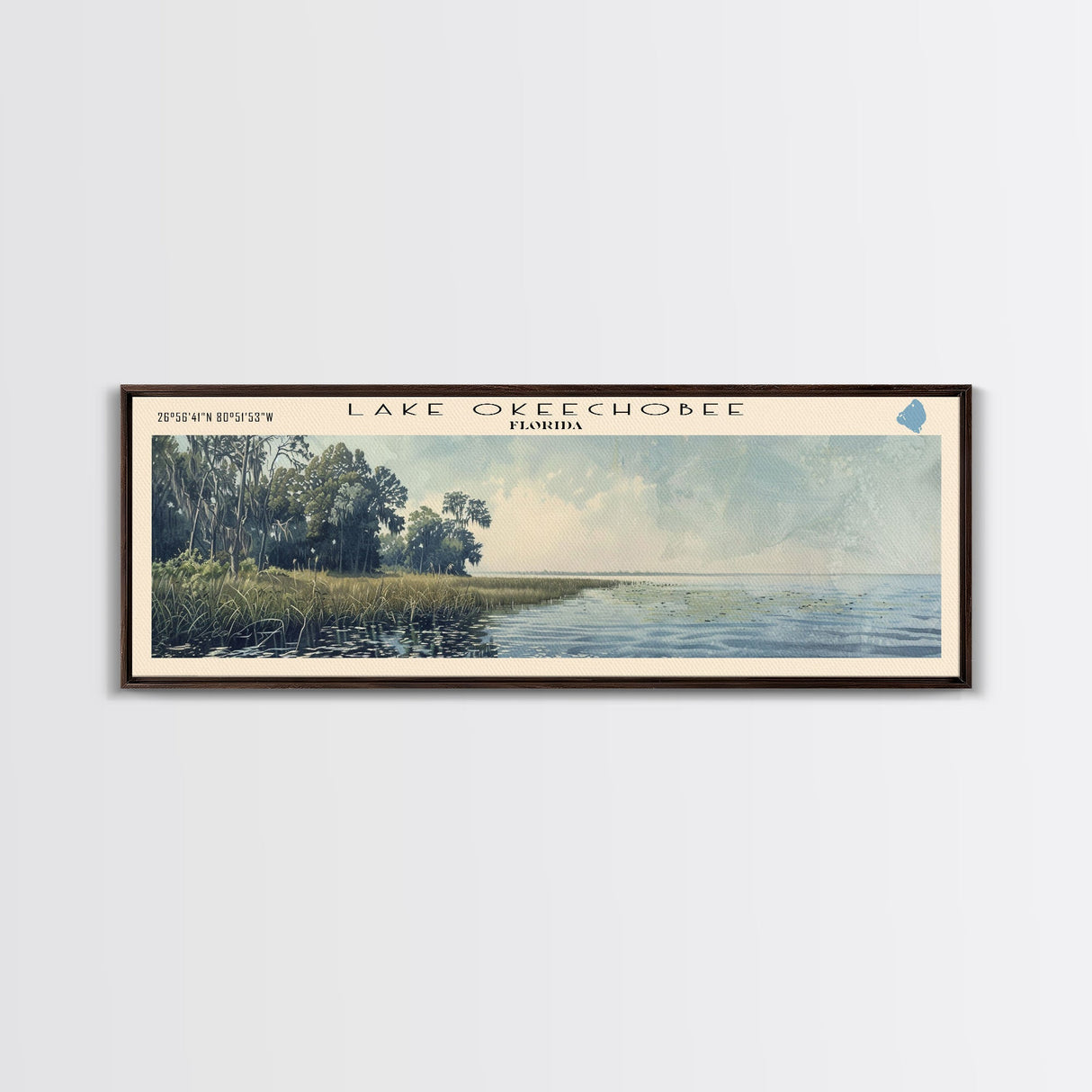 Lake Keechobee Framed Canvas Print, Lake House Decor, Panoramic Wall Art, Travel Poster, Serene Lake Painting, Nature Art