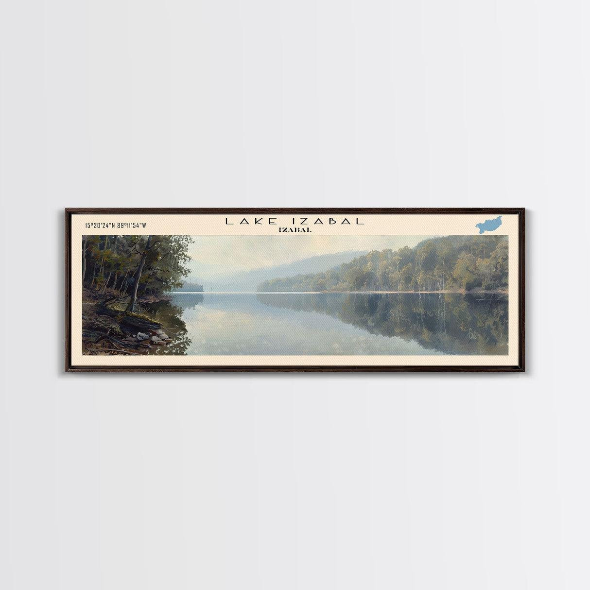 Lake Izabal Framed Canvas Print, Lake House Decor, Panoramic Wall Art, Travel Poster, Scenic Landscape Painting, Bedroom Decor