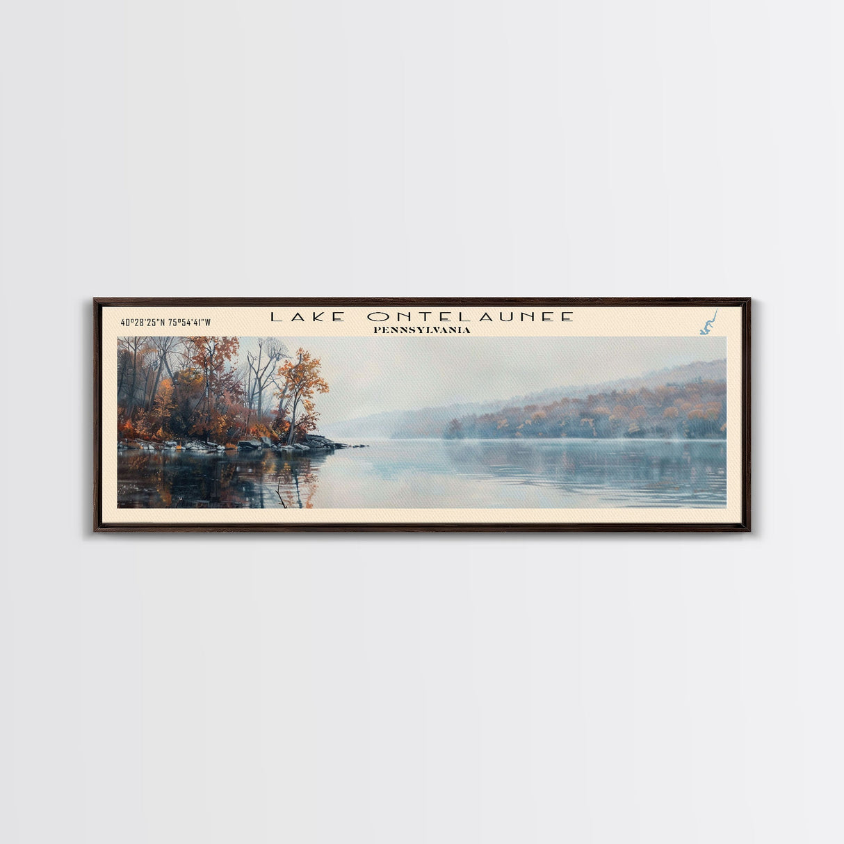 Lake Ontelaunee Pennsylvania Framed Canvas Print, Lake House Decor, Panoramic Wall Art, Travel Poster, Beautiful Landscape Painting, Modern Art