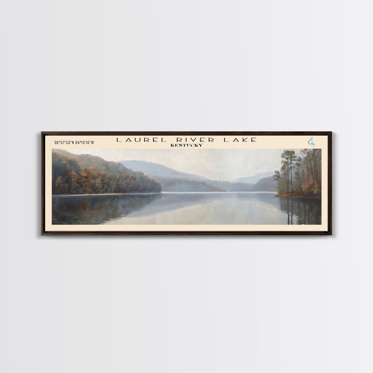 Laurel River Lake Kentucky Framed Canvas Print, Lake House Decor, Panoramic Wall Art, Travel Poster, Scenic Landscape Painting, Living Room Decor