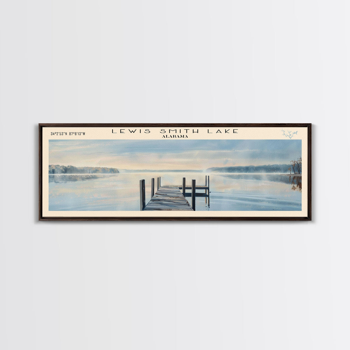 Lewis Smith Lake Alabama Framed Canvas Print, Lake House Decor, Panoramic Wall Art, Travel Poster, Landscape Painting, Modern Art