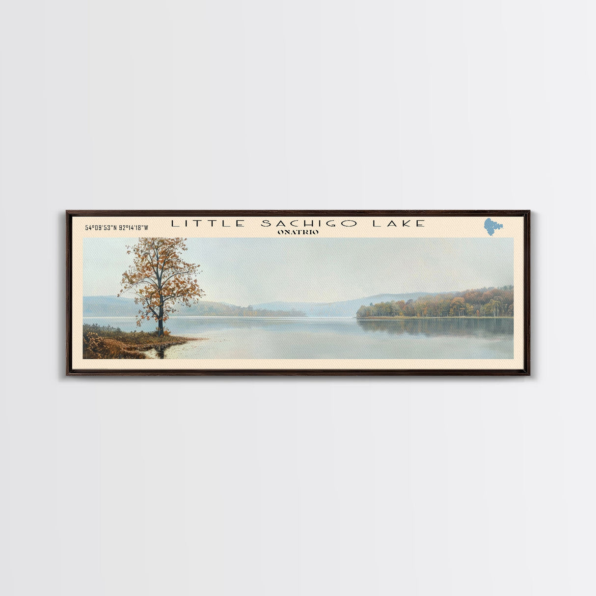 Little Sachigo Lake Framed Canvas Print, Lake House Decor, Panoramic Wall Art, Travel Poster, Scenic Landscape Painting, Bedroom Decor