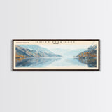 Lucky Peak Lake Idaho Framed Canvas Print, Lake House Decor, Panoramic Wall Art, Travel Poster, Landscape Painting, Modern Art