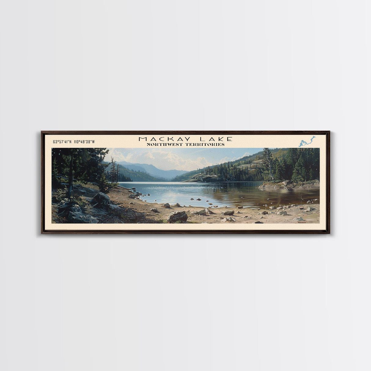 MacKay Lake Framed Canvas Print, Lake House Decor, Panoramic Wall Art, Travel Poster, Landscape Painting, Living Room Decor