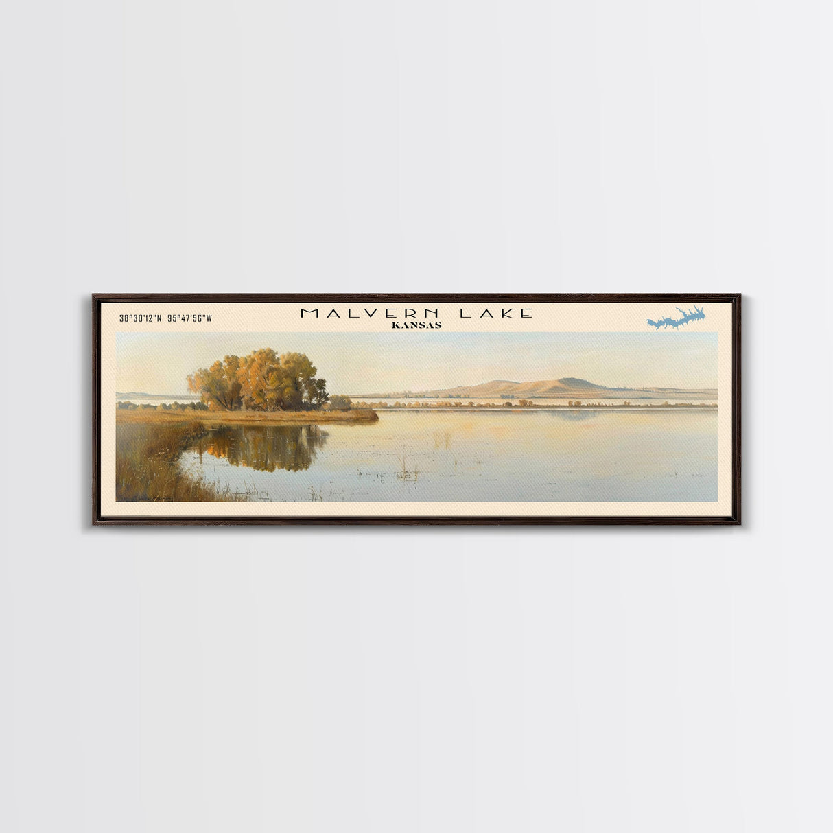 Mille Lacs Lake Framed Canvas Print, Lake House Decor, Panoramic Wall Art, Travel Poster, Landscape Painting, Contemporary Art