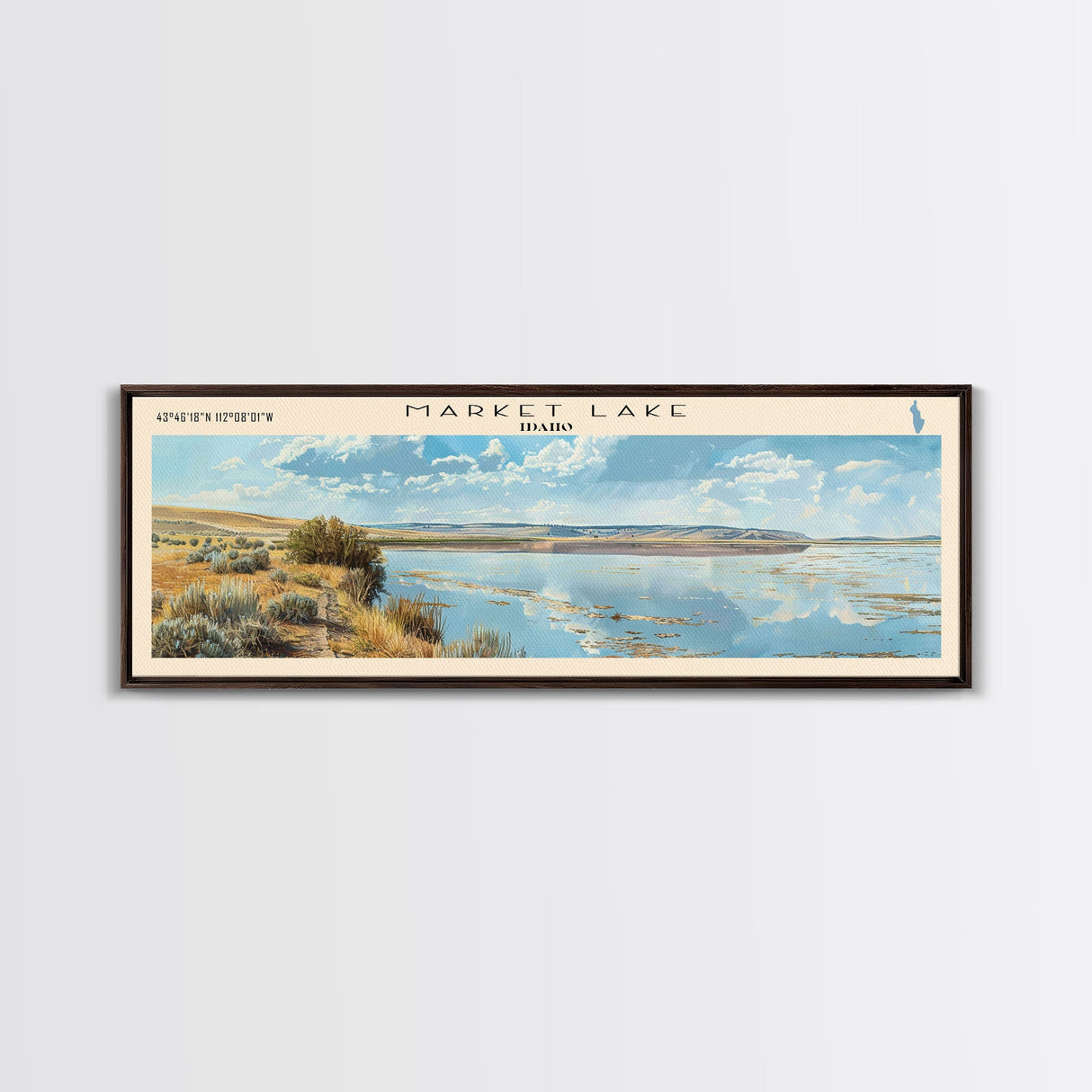 Mistastin Lake Framed Canvas Print, Lake House Decor, Panoramic Wall Art, Travel Poster, Landscape Painting, Modern Art