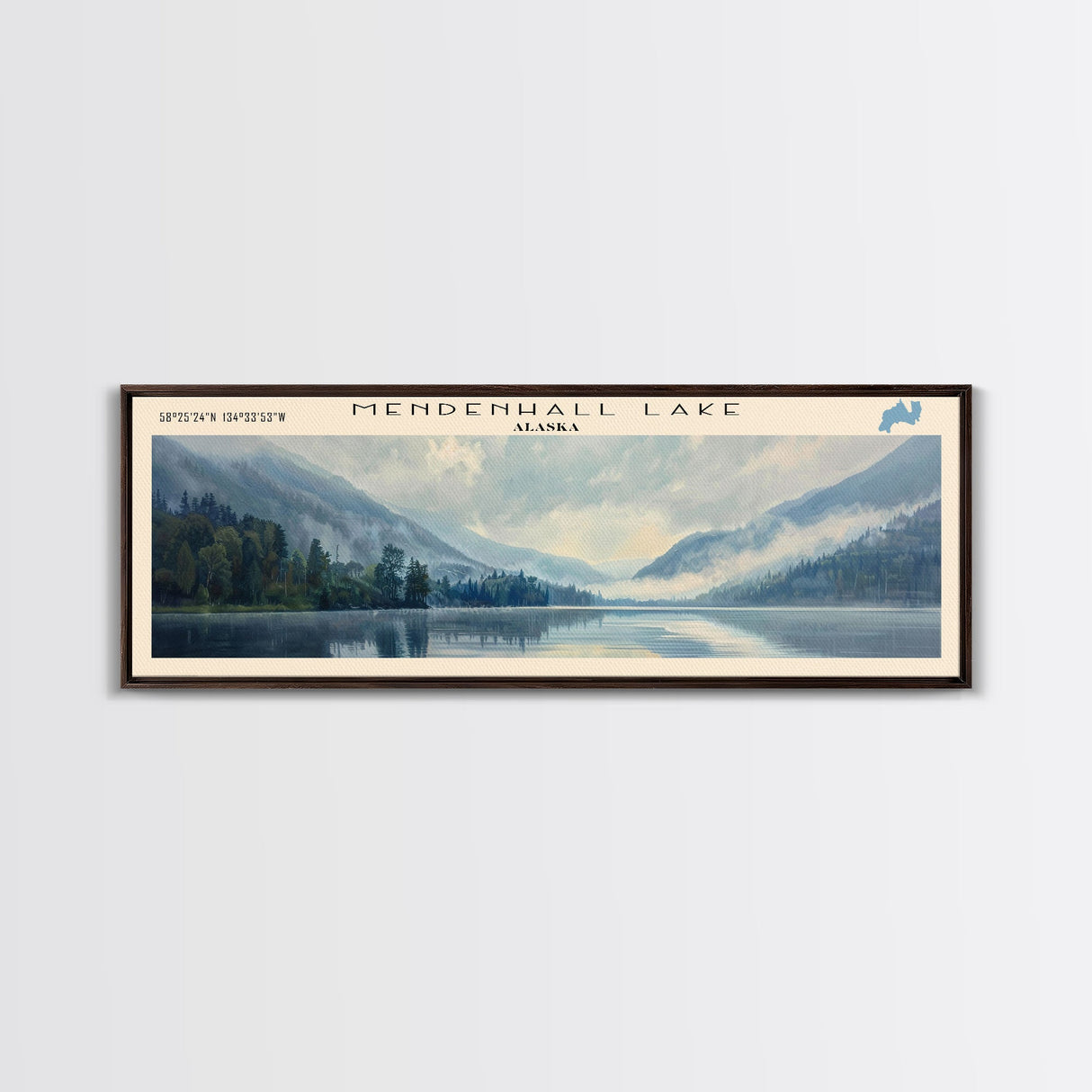 Mosquito Lake Framed Canvas Print, Lake House Decor, Panoramic Wall Art, Travel Poster, Scenic Landscape Painting, Living Room Decor