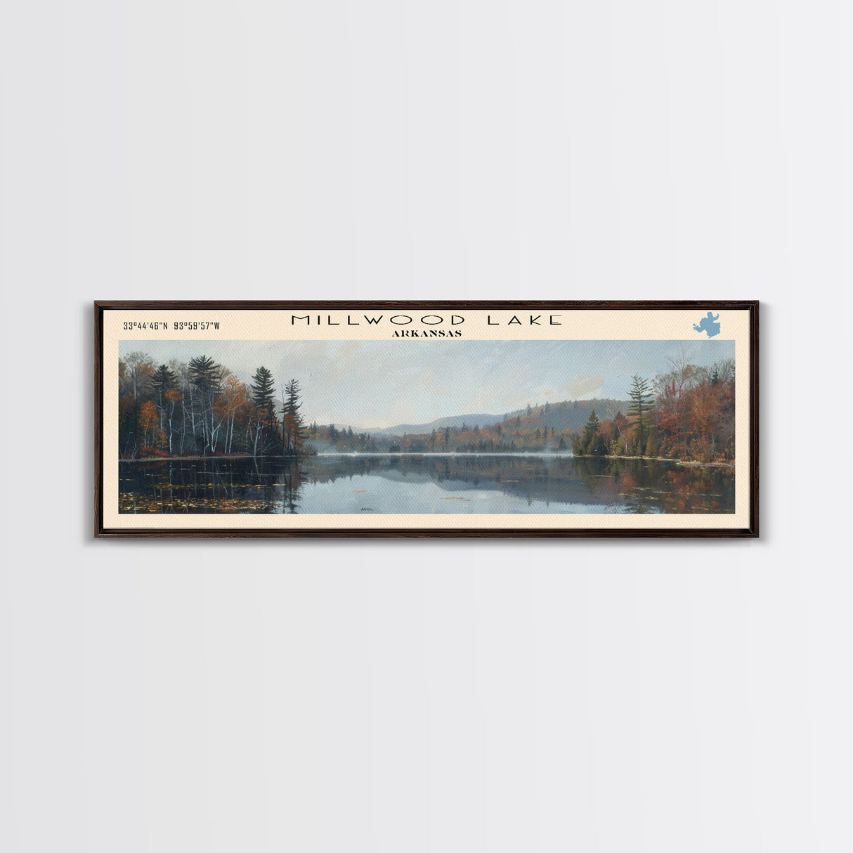 Nahmakanta Lake Maine Framed Canvas Print, Lake House Decor, Panoramic Wall Art, Travel Poster, Beautiful Landscape Painting, Living Room Decor