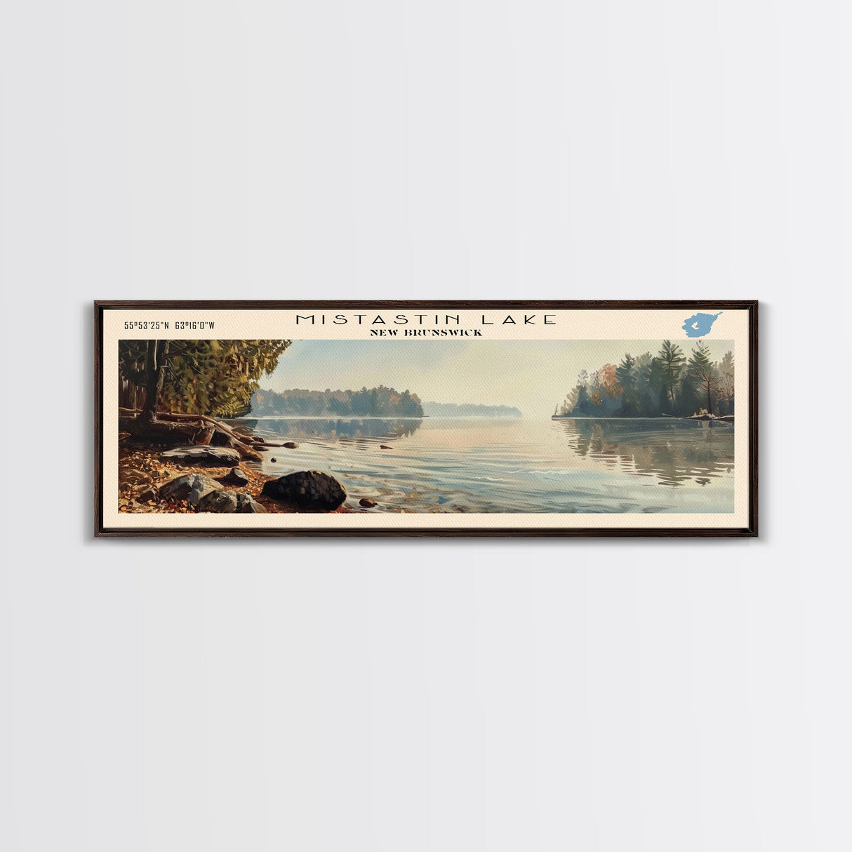 Mistastin Lake Framed Canvas Print, Lake House Decor, Panoramic Wall Art, Travel Poster, Landscape Painting, Modern Art