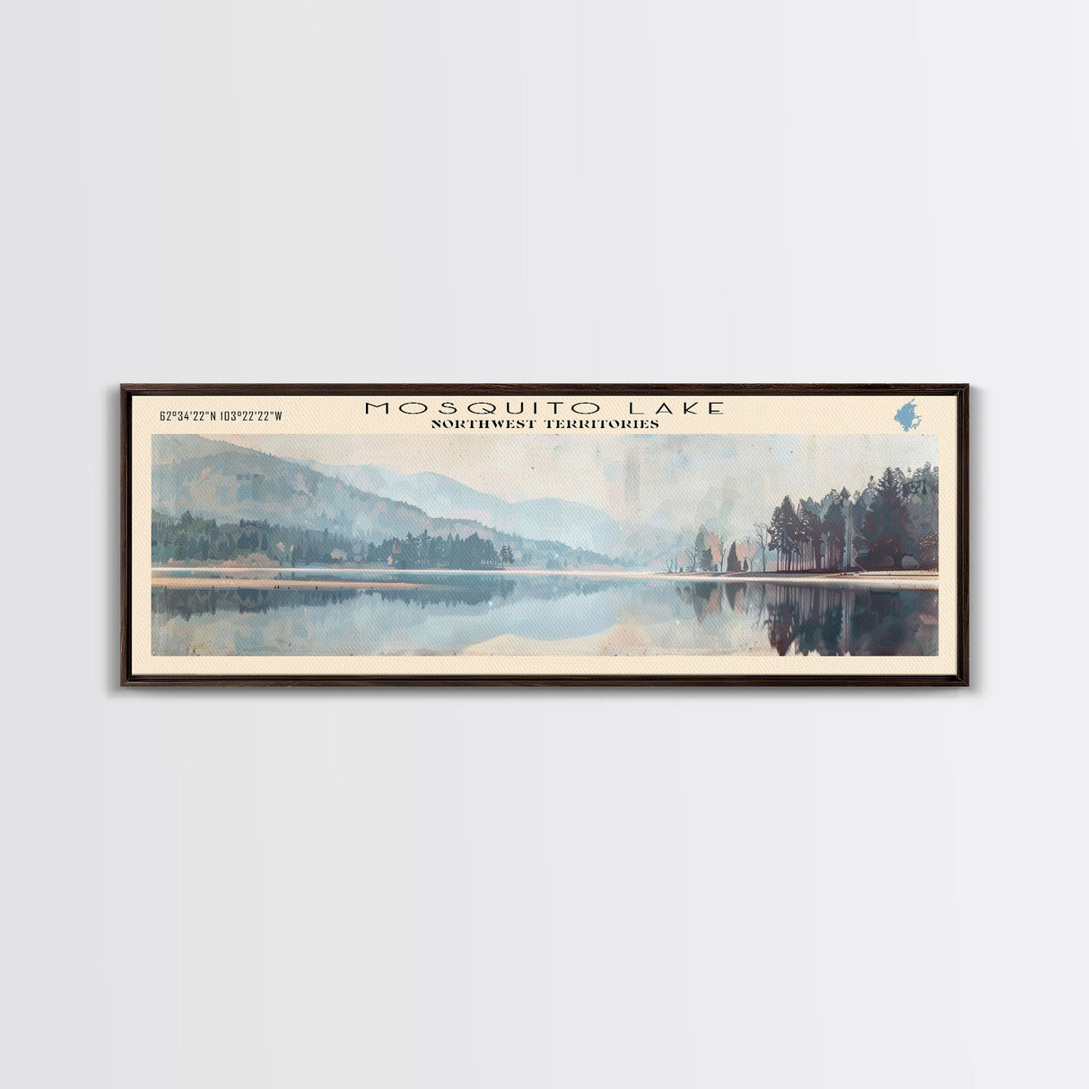 Mosquito Lake Framed Canvas Print, Lake House Decor, Panoramic Wall Art, Travel Poster, Scenic Landscape Painting, Living Room Decor