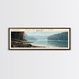 Otis Reservoir Massachusetts Framed Canvas Print, Lake House Decor, Panoramic Wall Art, Travel Poster, Landscape Painting, Bedroom Decor