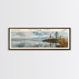 Pelican Lake Framed Canvas Print, Lake House Decor, Panoramic Wall Art, Travel Poster, Scenic Landscape Painting, Contemporary Art