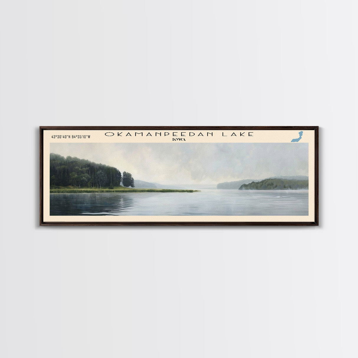 Okamanpeedan Lake Tuttle Lake Iowa Framed Canvas Print, Lake House Decor, Panoramic Wall Art, Travel Poster, Scenic Landscape Painting, Contemporary Art