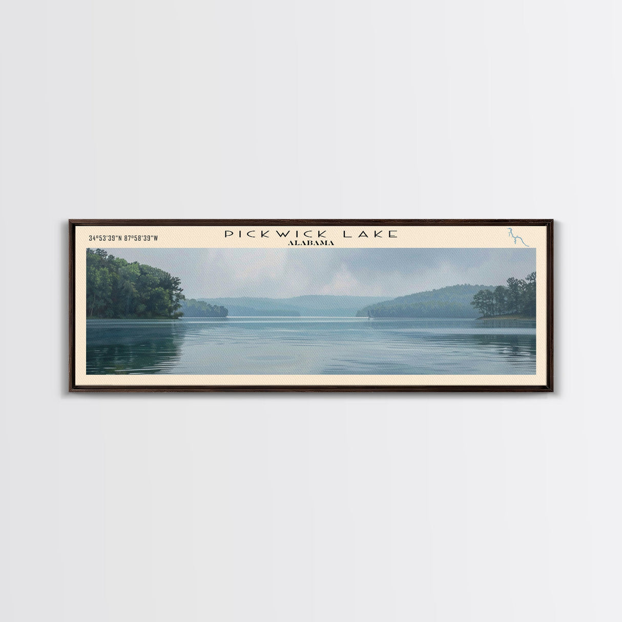 Pickwick Lake Alabama Framed Canvas Print, Lake House Decor, Panoramic Travel Poster, Scenic Wall Art, Contemporary Art