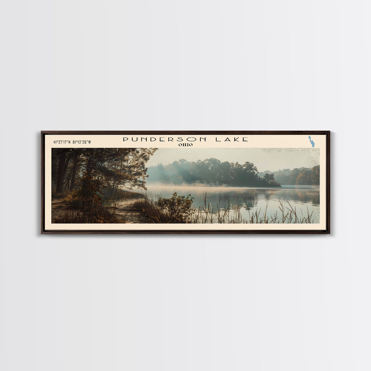 Punderson Lake Ohio Framed Canvas Print, Lake House Decor, Panoramic Travel Poster, Scenic Wall Art, Bedroom Decor