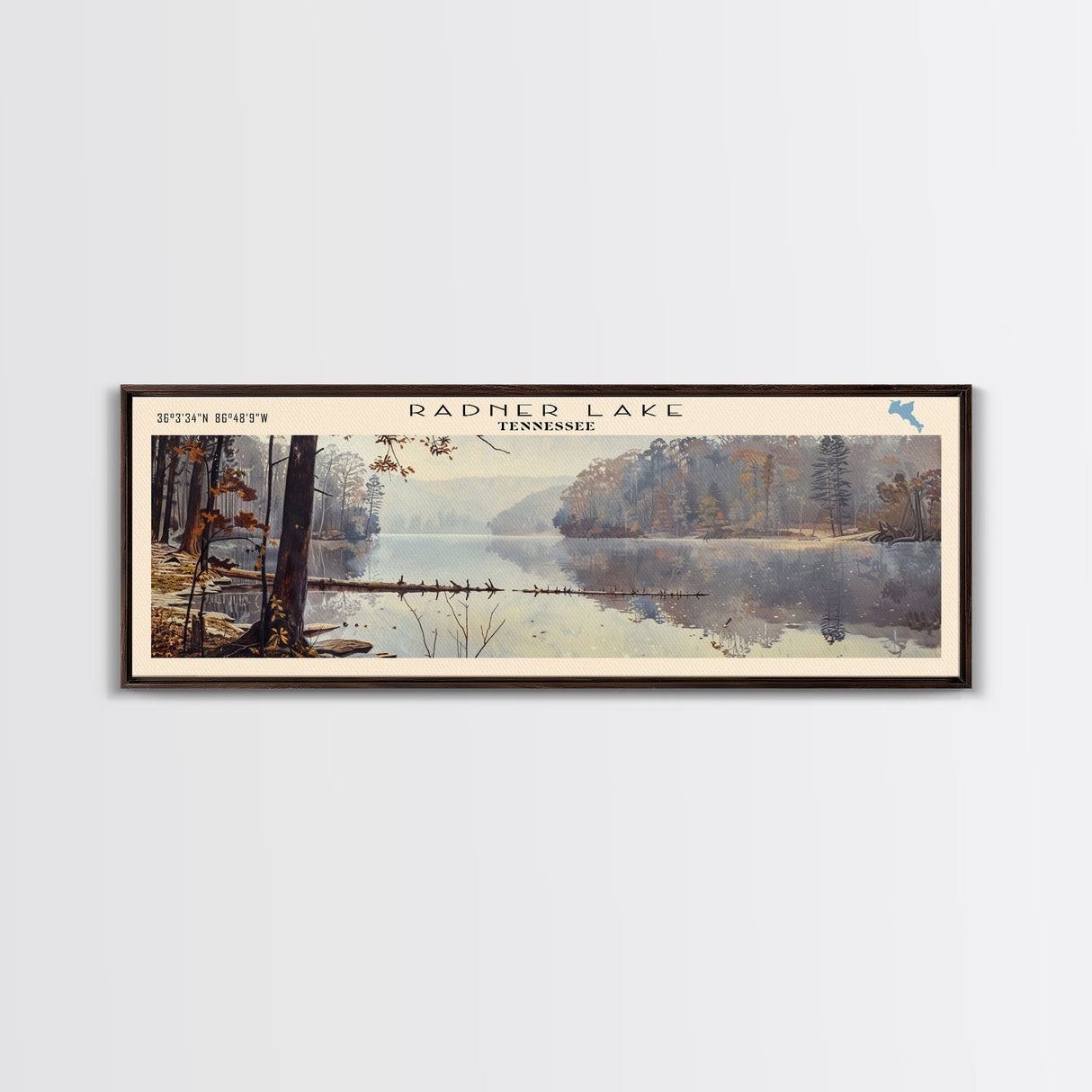 Radner Lake Tennessee Framed Canvas Print, Lake House Decor, Wall Art, Panoramic Travel Poster, Scenic Wall Art, Living Room Decor