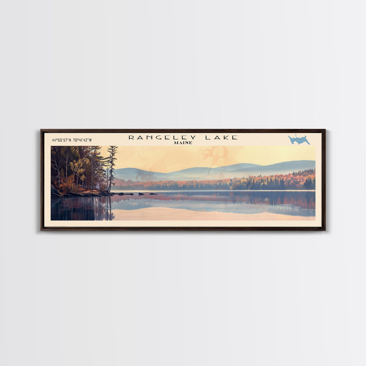 Rangeley Lake Maine Framed Canvas Print, Lake House Decor, Wall Art, Panoramic Travel Poster, Scenic Wall Art, Bedroom Decor