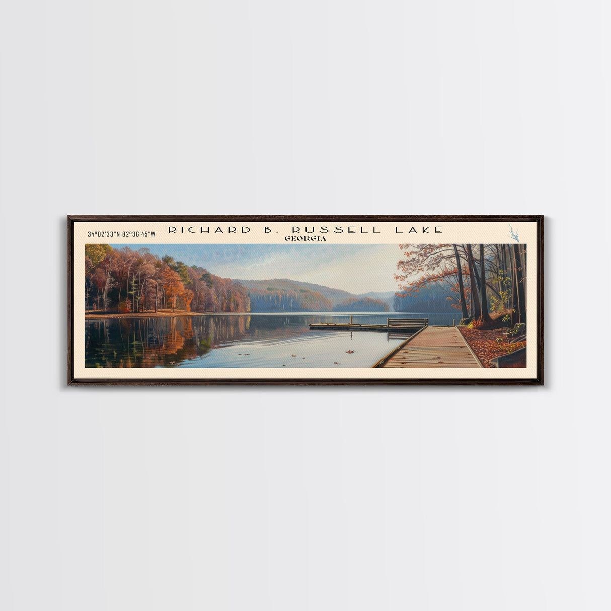 Richard B. Russell Lake Georgia Framed Canvas Print, Lake House Decor, Wall Art, Panoramic Travel Poster, Scenic Landscape Painting, Bedroom Decor