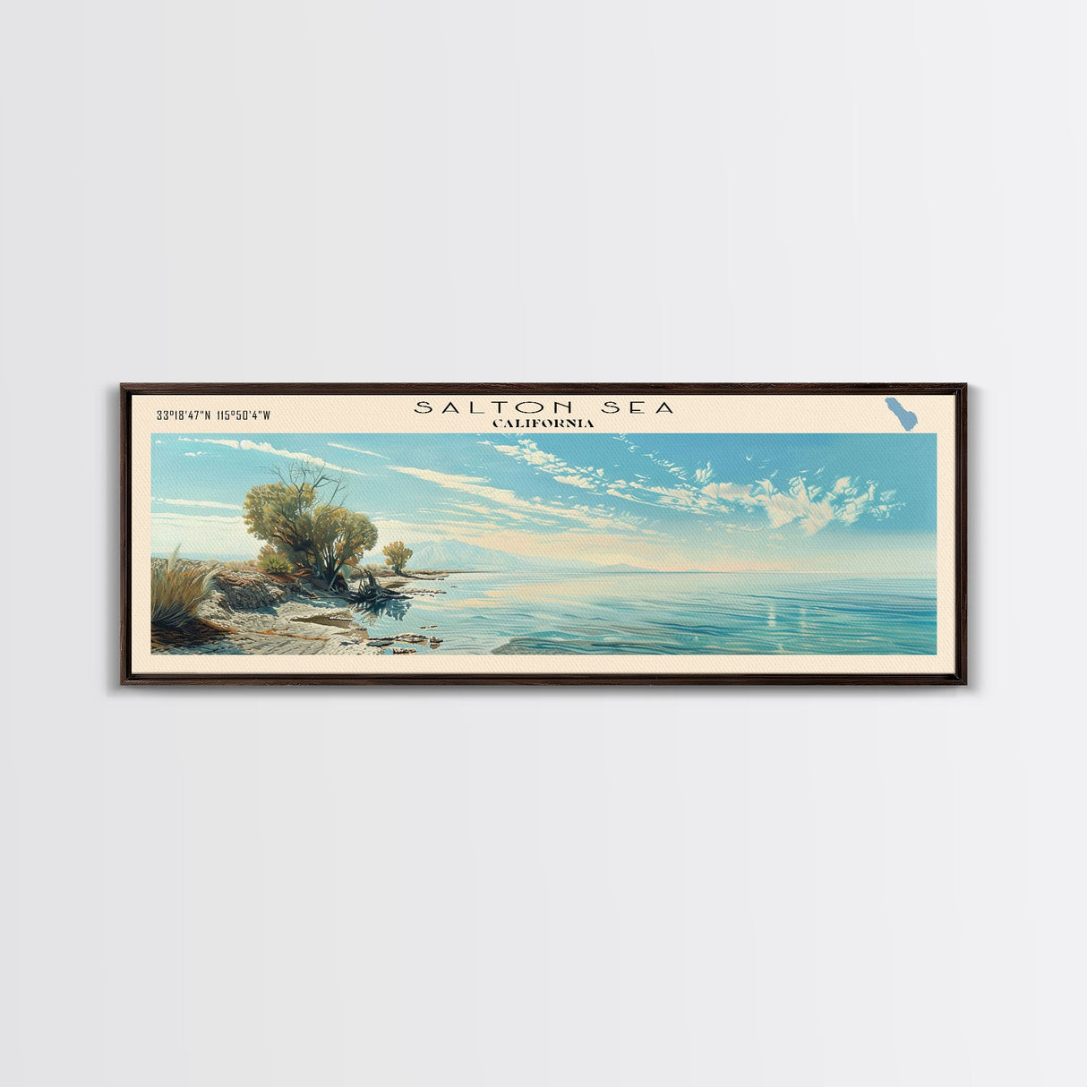 Salton Sea Framed Canvas Print, Lake House Decor, Panoramic Wall Art, Travel Poster, Unique Lake Painting, Modern Art