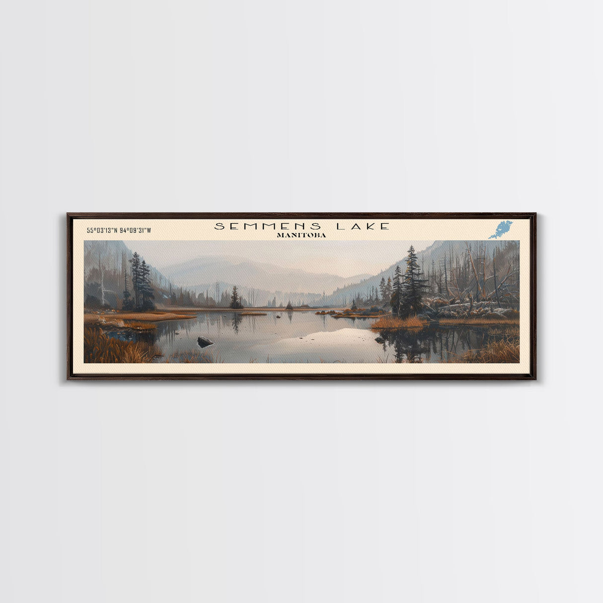 Snow Lake New Mexico Panoramic Framed Canvas Print, Lake House Decor, Wall Art, Travel Poster, Serene Lake Scene, Bedroom Decor