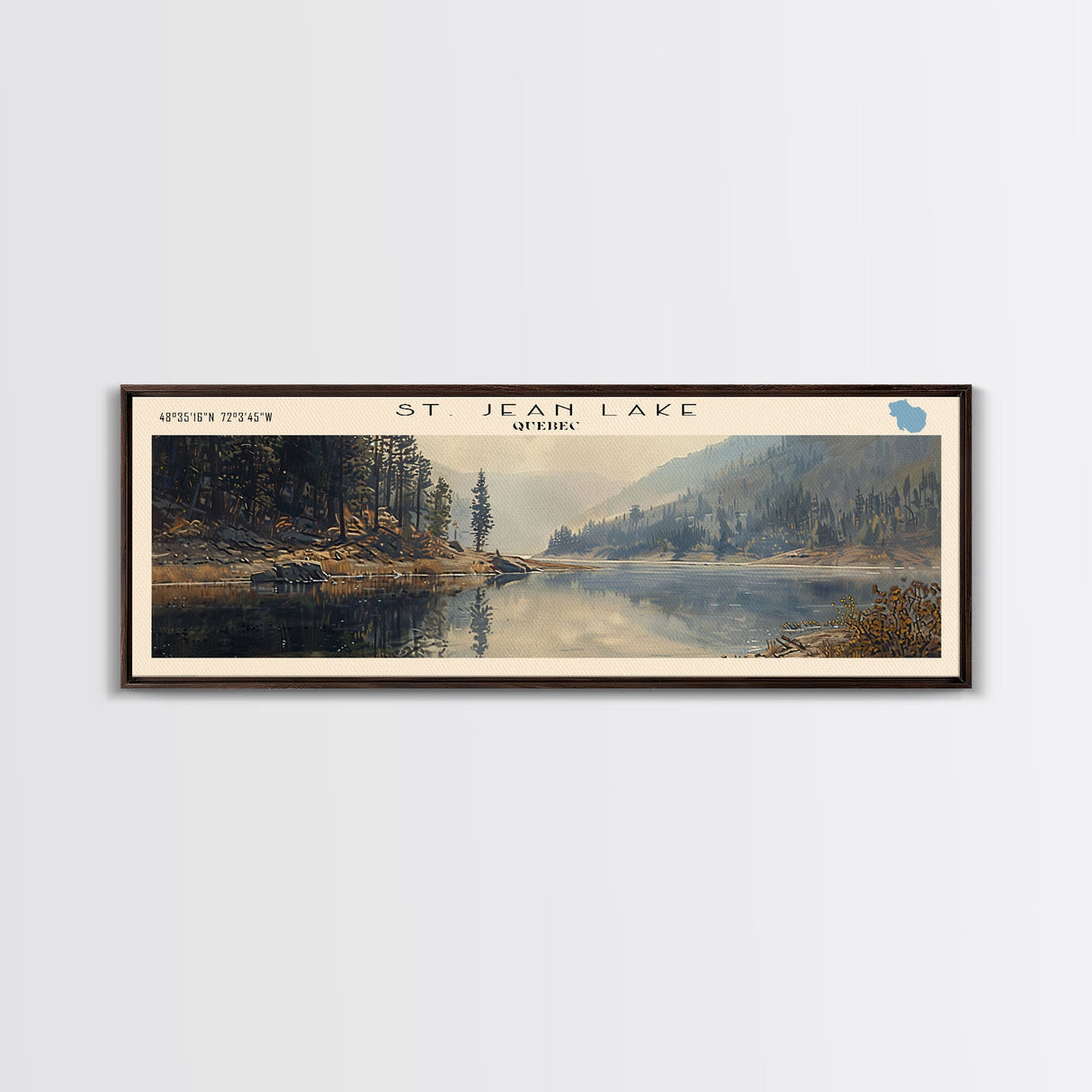 St. Jean Lake Panoramic Framed Canvas Print, Lake House Decor, Wall Art, Travel Poster, Beautiful Lake Scene, Bedroom Decor