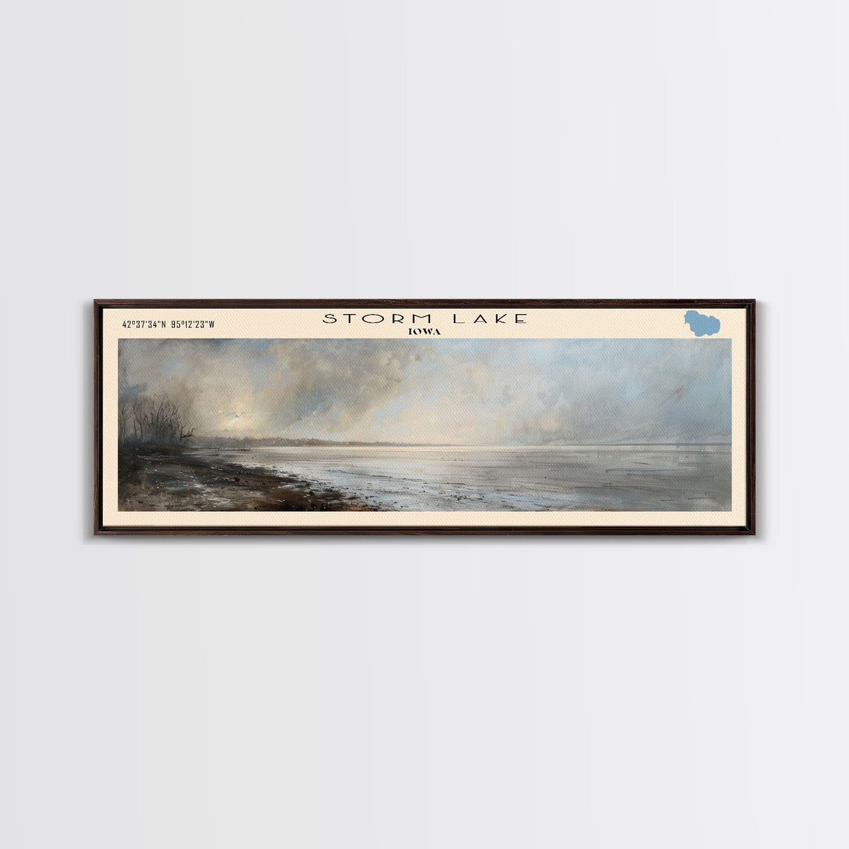 Storm Lake Iowa Panoramic Framed Canvas Print, Lake House Decor, Wall Art, Travel Poster, Beautiful Lake Scene, Modern Art